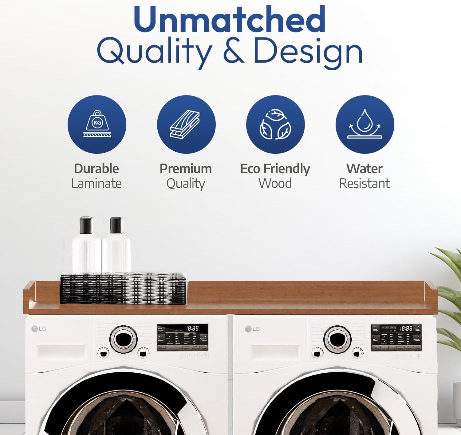 OfficeSimpli Washer Dryer Countertop w Non-Slip Pads, Made in USA, Laundry Room Wood Topper, Washer Dryer Cover for Top, Laundry Guard, Laundry Countertop, Laminate Finish (Cafe Latte)