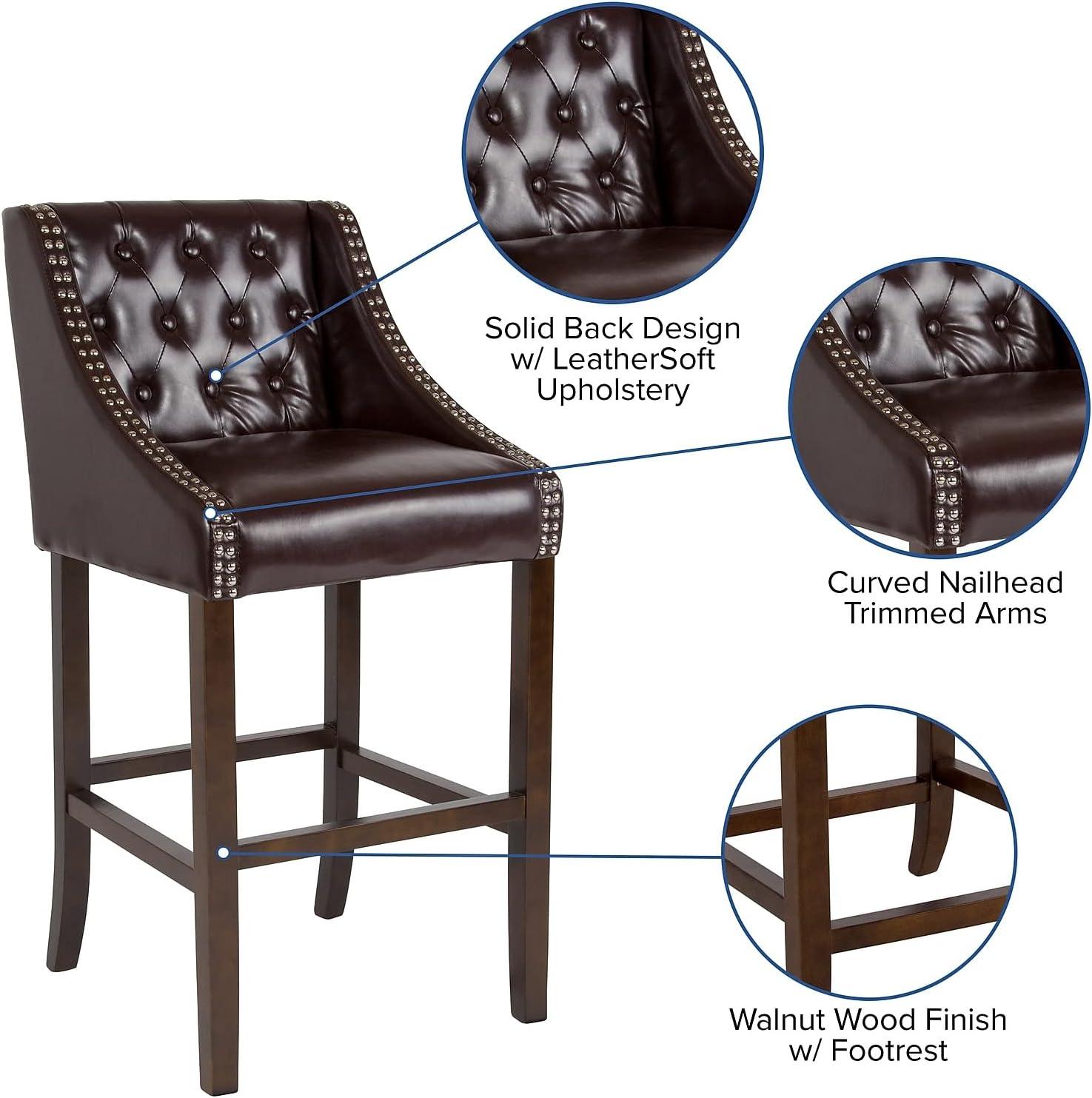 Flash Furniture 2 Pk. Carmel Series 30" High Transitional Tufted Walnut Barstool with Accent Nail Trim in Brown LeatherSoft