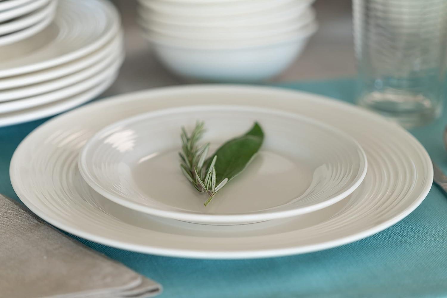 10 Strawberry Street Nova White Round 62-Piece Stoneware Dinnerware Set, Service for 6