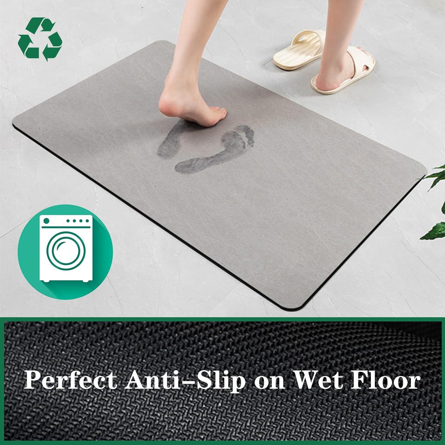 Gray Machine Made Low Pile Non-Slip Bath Mat