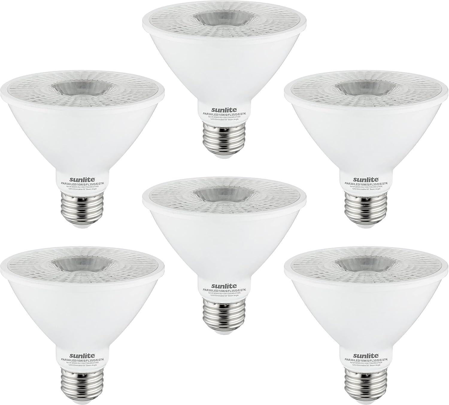 Sunlite LED PAR30 Short Neck Flood Light Bulb, 9 Watts, (75W Equivalent), 850 Lumens, Medium Screw (E26) Base, Dimmable, ETL Listed, 3000K Warm White, 6 Pack