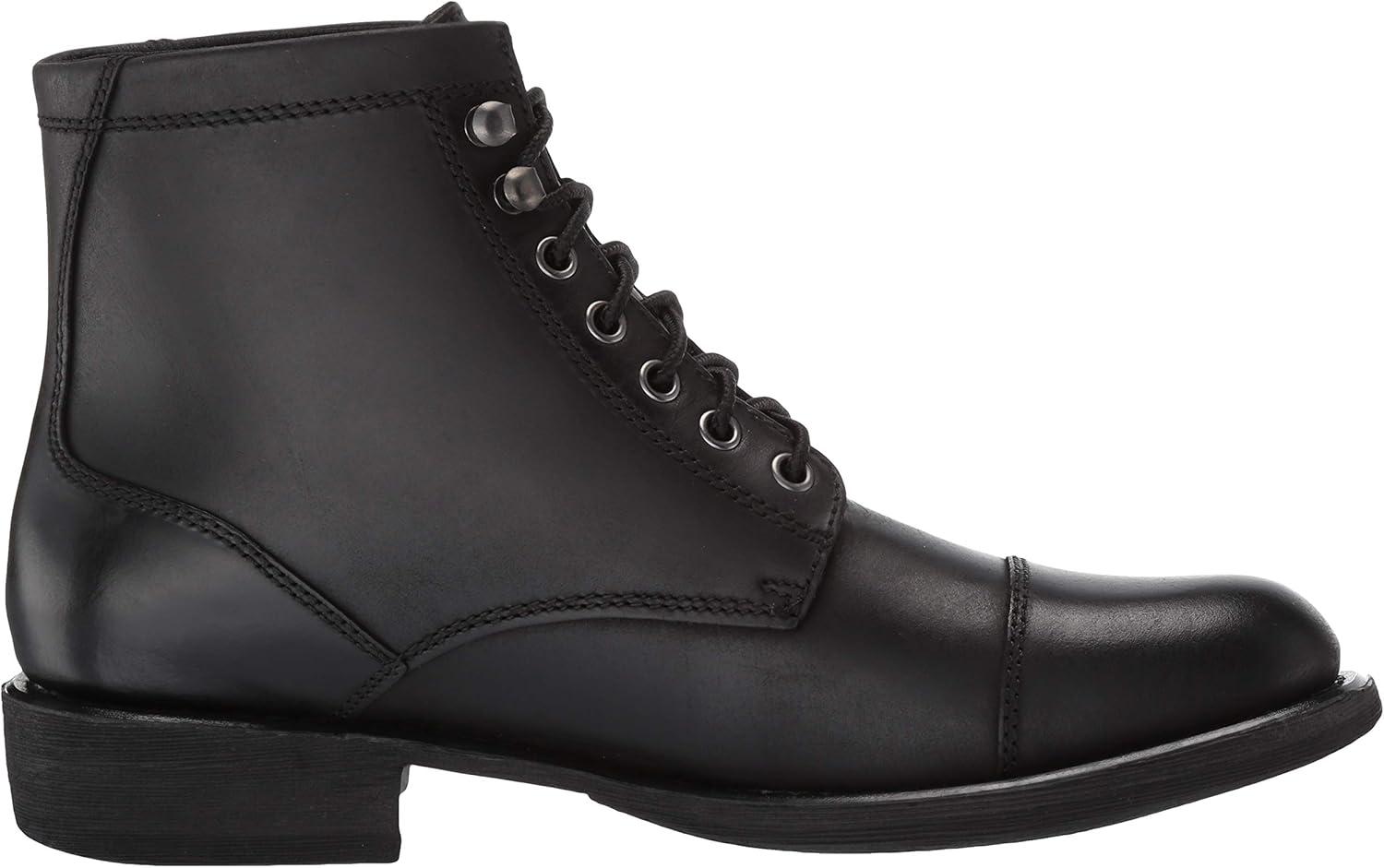 Black Genuine Leather Lace-up Ankle Boots with Memory Foam