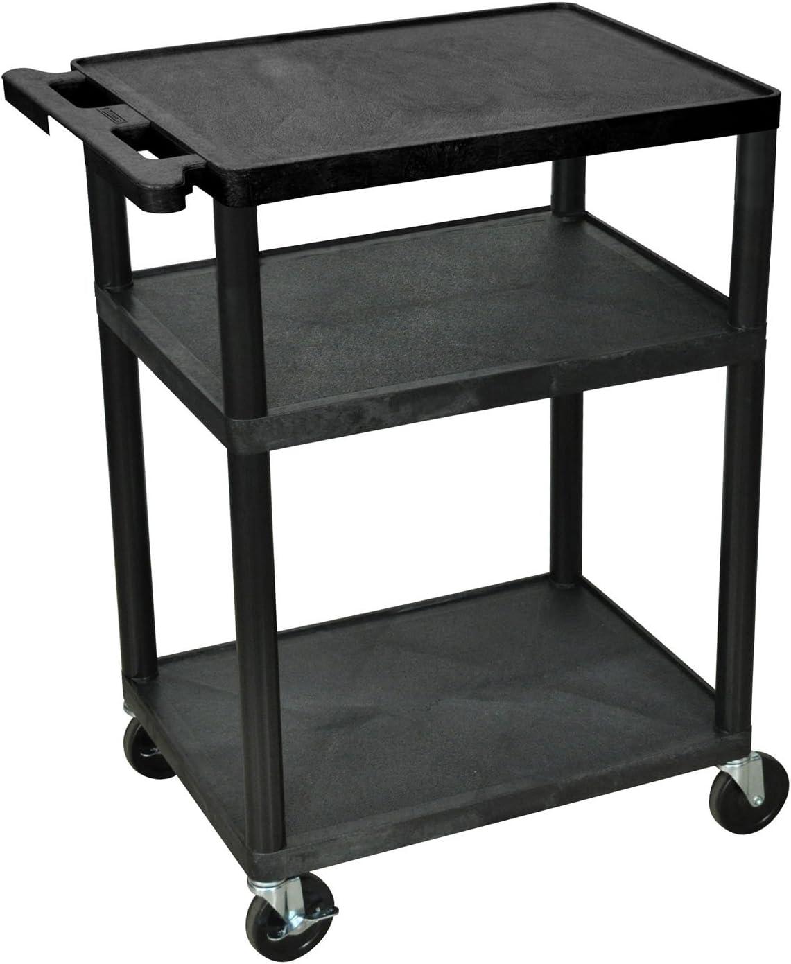 Luxor Modern Black Polyethylene 3-Shelf Presentation Cart with Wheels