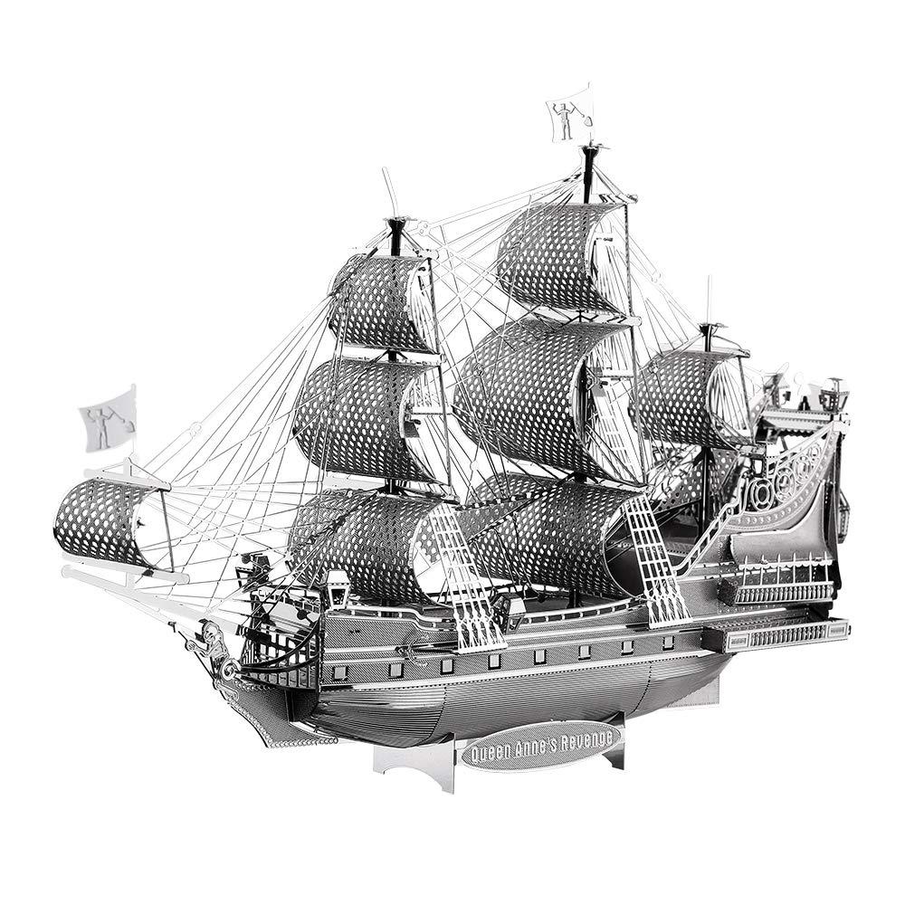Piececool 3D Puzzle for Adults Metal Pirate Ship Model Kits, The Queen Anne's Revenge Flying Dutchman Ship Models Building Kits 3D Puzzle Toy, Great Birthday Gift -63Pcs