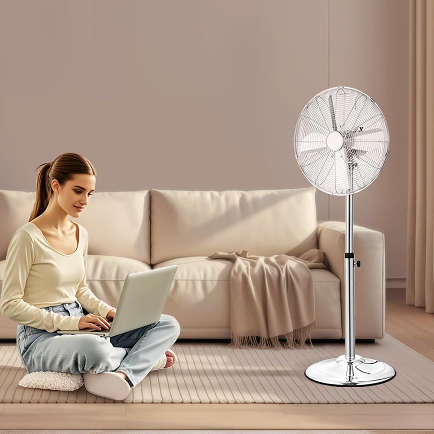Vevor GYLSFS16INCH0LFIYV1 16 in. 3-Speed Industrial Pedestal Fan Oscillating Height Adjustable - Silver