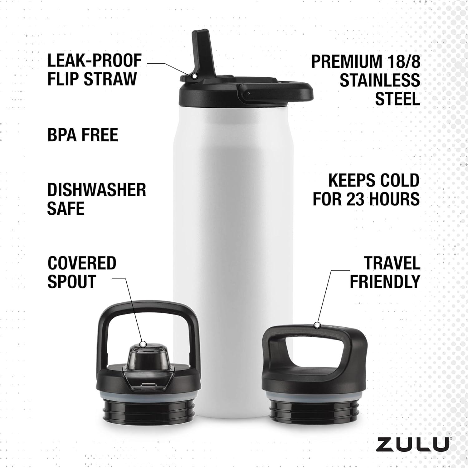 Zulu Base 32oz Stainless Steel Water Bottle - White