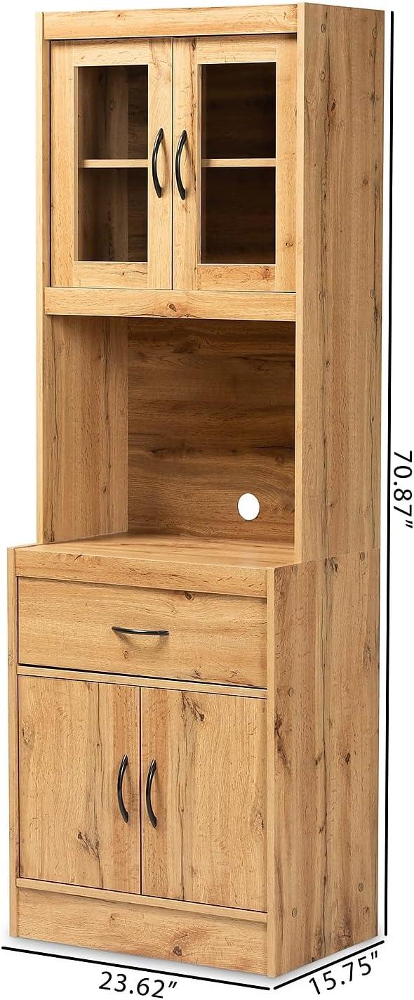 Laurana Oak Brown 71'' Kitchen Pantry Cabinet with Hutch