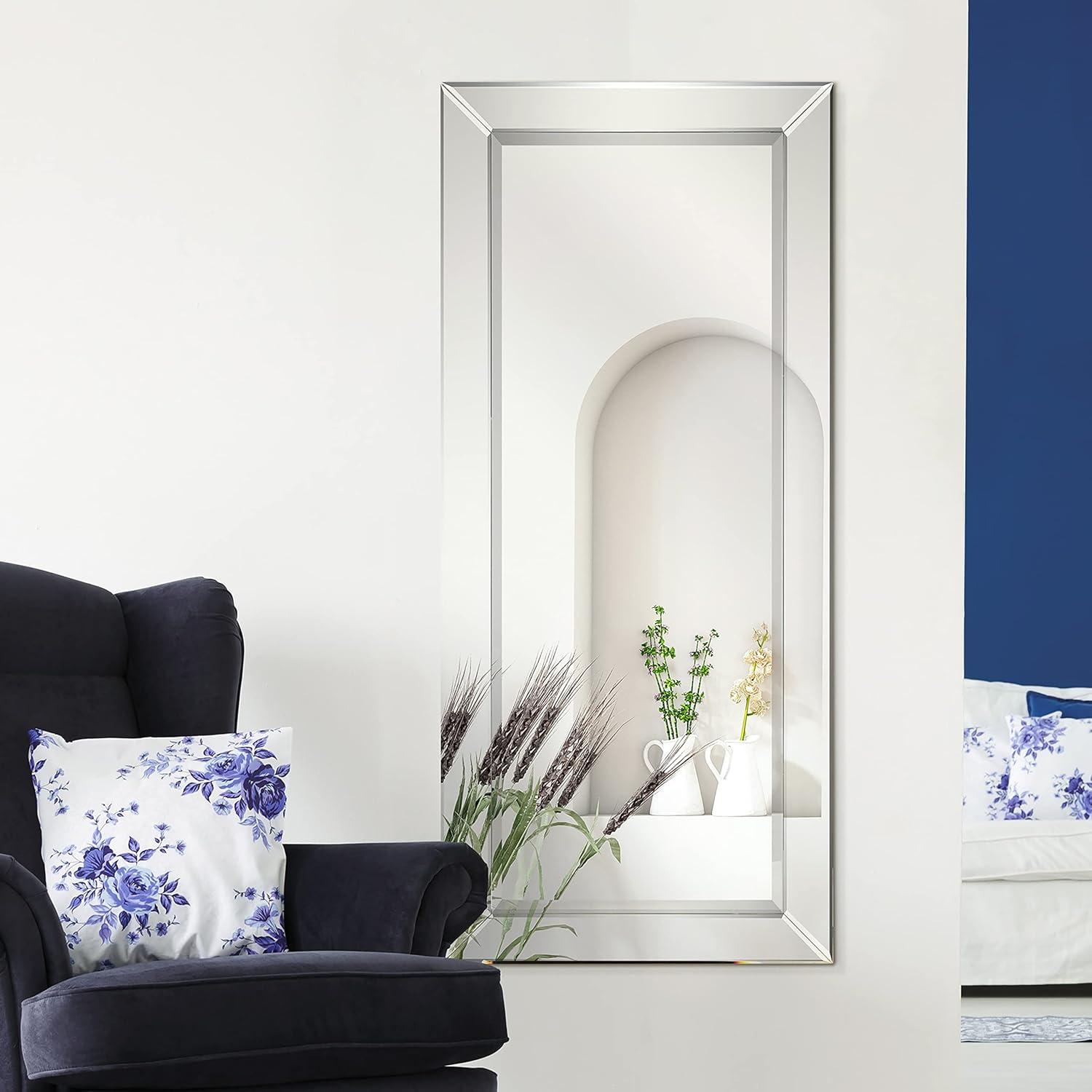 Empire Art Direct MOM-C10690-2454 24 x 54 in. Solid Wood Frame Covered Wall Mirror with Beveled Clear Mirror Panels - 1 in. Beveled Edge