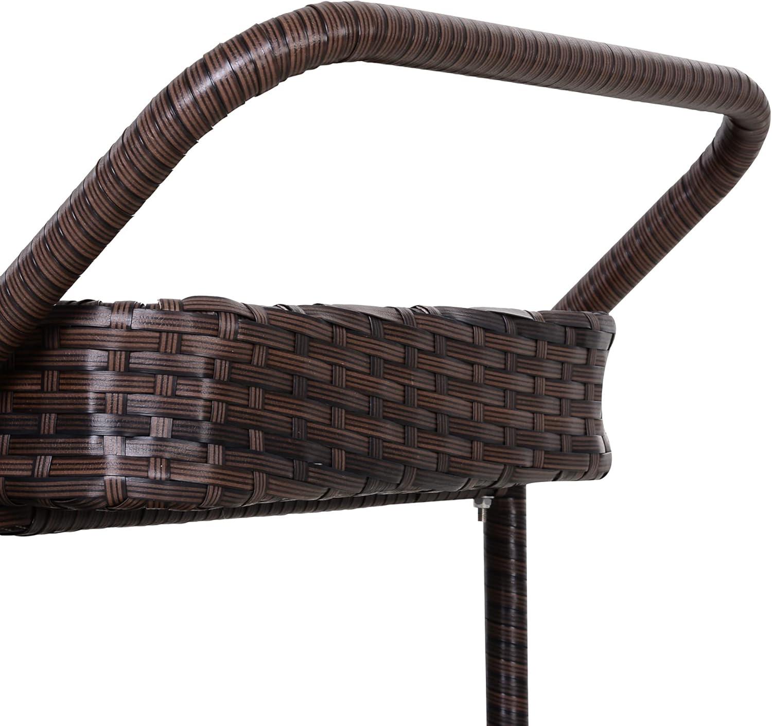 Outsunny Rattan Wicker Serving Cart with 2-Tier Open Shelf, Outdoor Wheeled Bar Cart with Brakes for Poolside, Garden, Patio