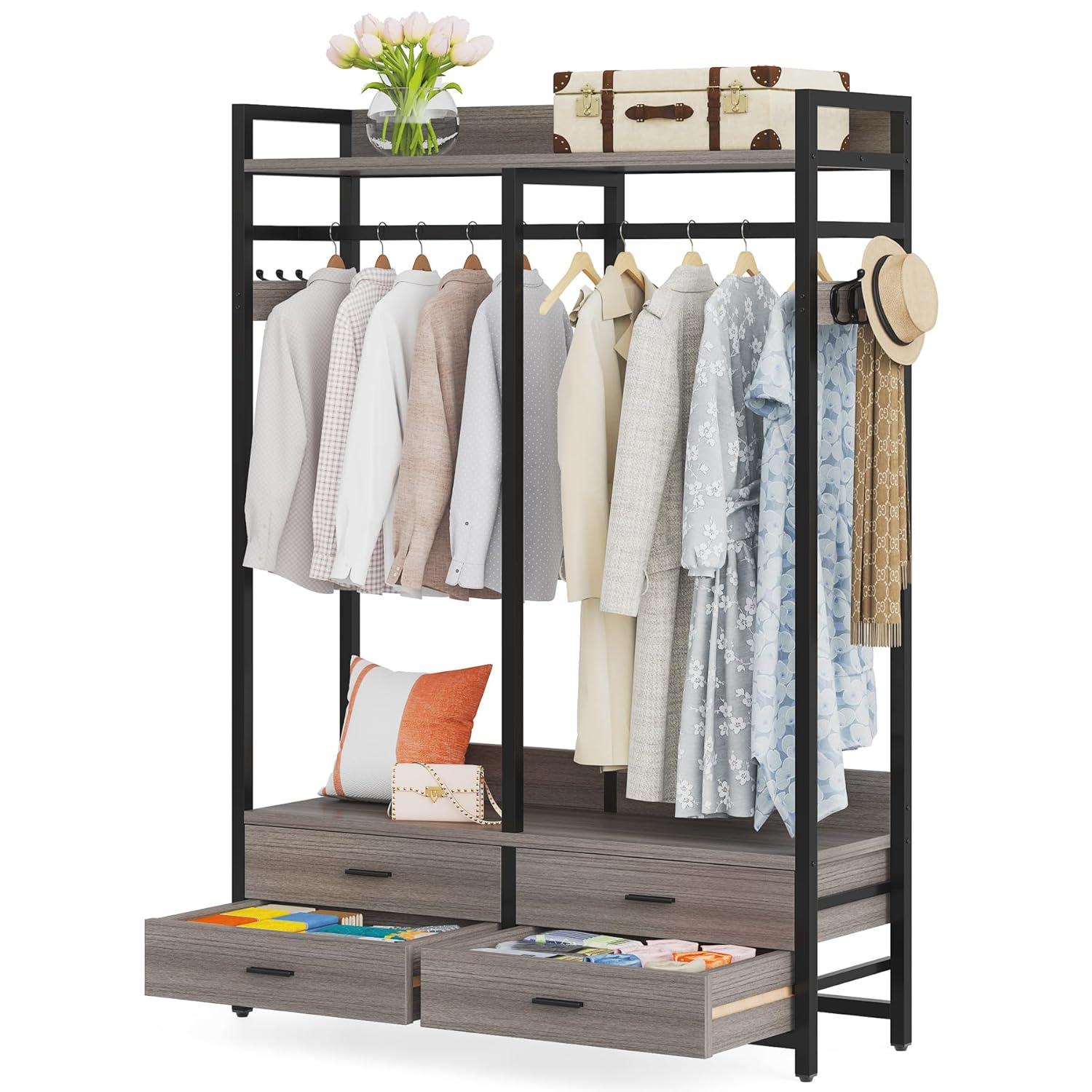 BTERAZ Heavy Duty Garment Rack With 4 Drawers