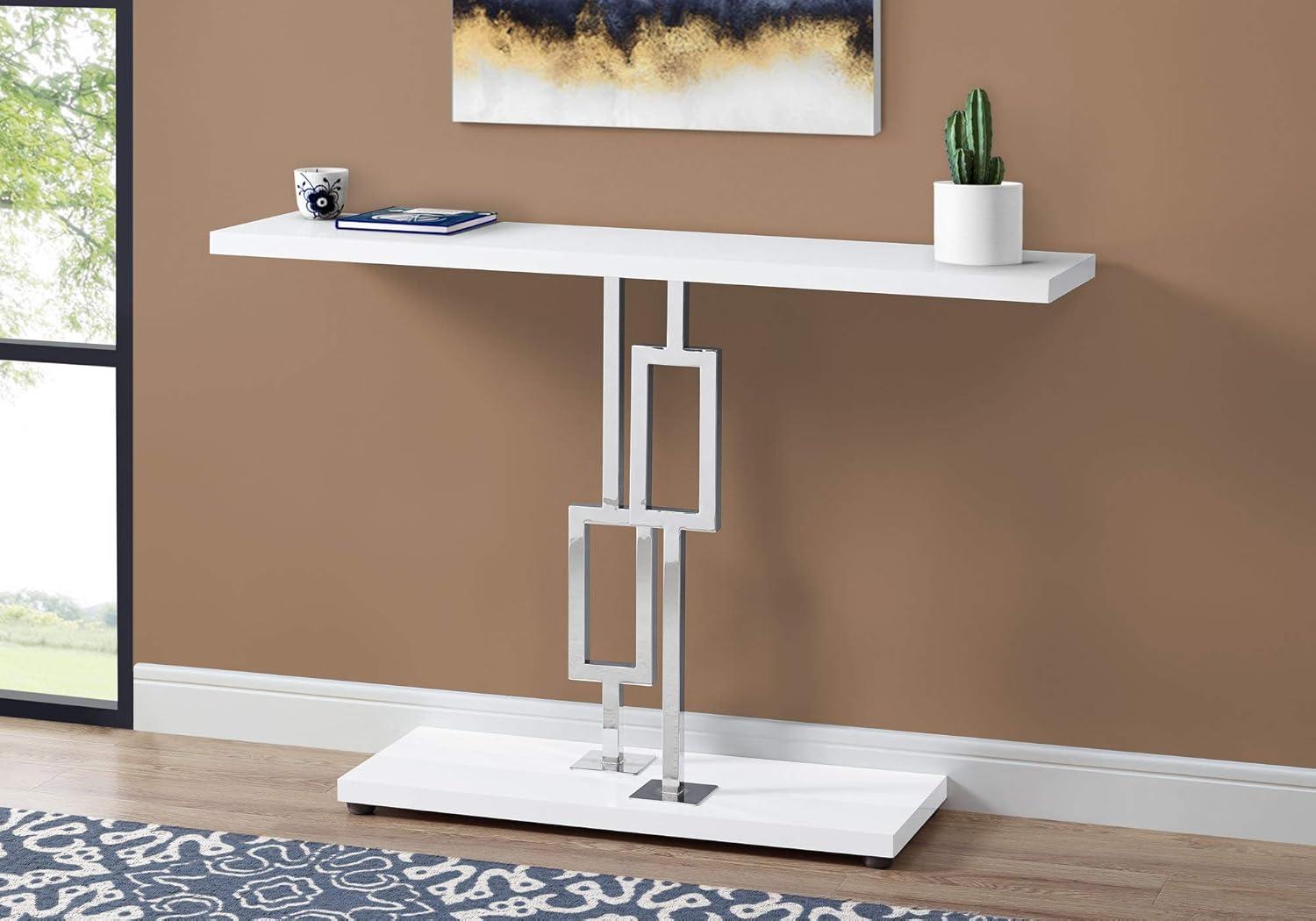 Monarch Specialties 47.25 Inch Contemporary Modern Geometric Metal Base Console Accent Table for Entryways and Living Rooms, Glossy White