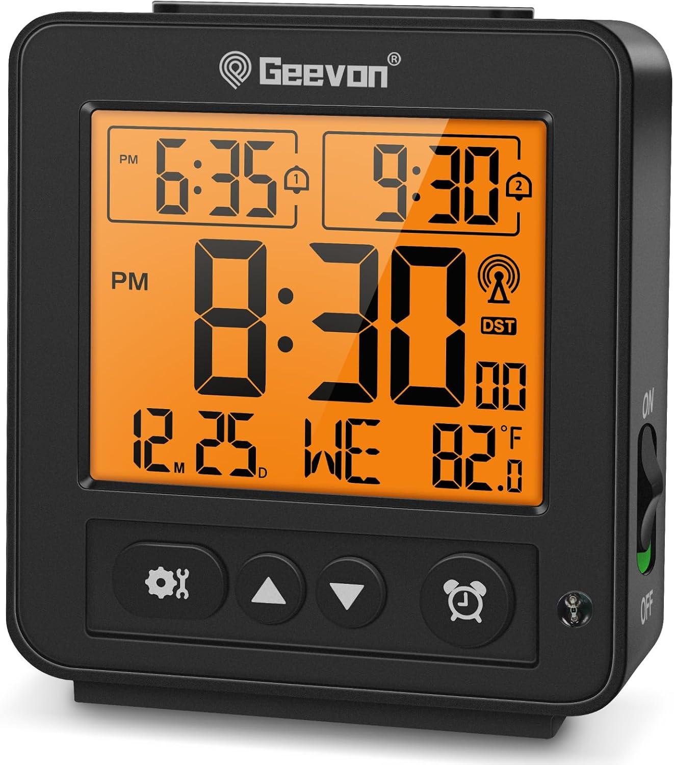 Geevon Black Digital Atomic Alarm Clock with Temperature Display