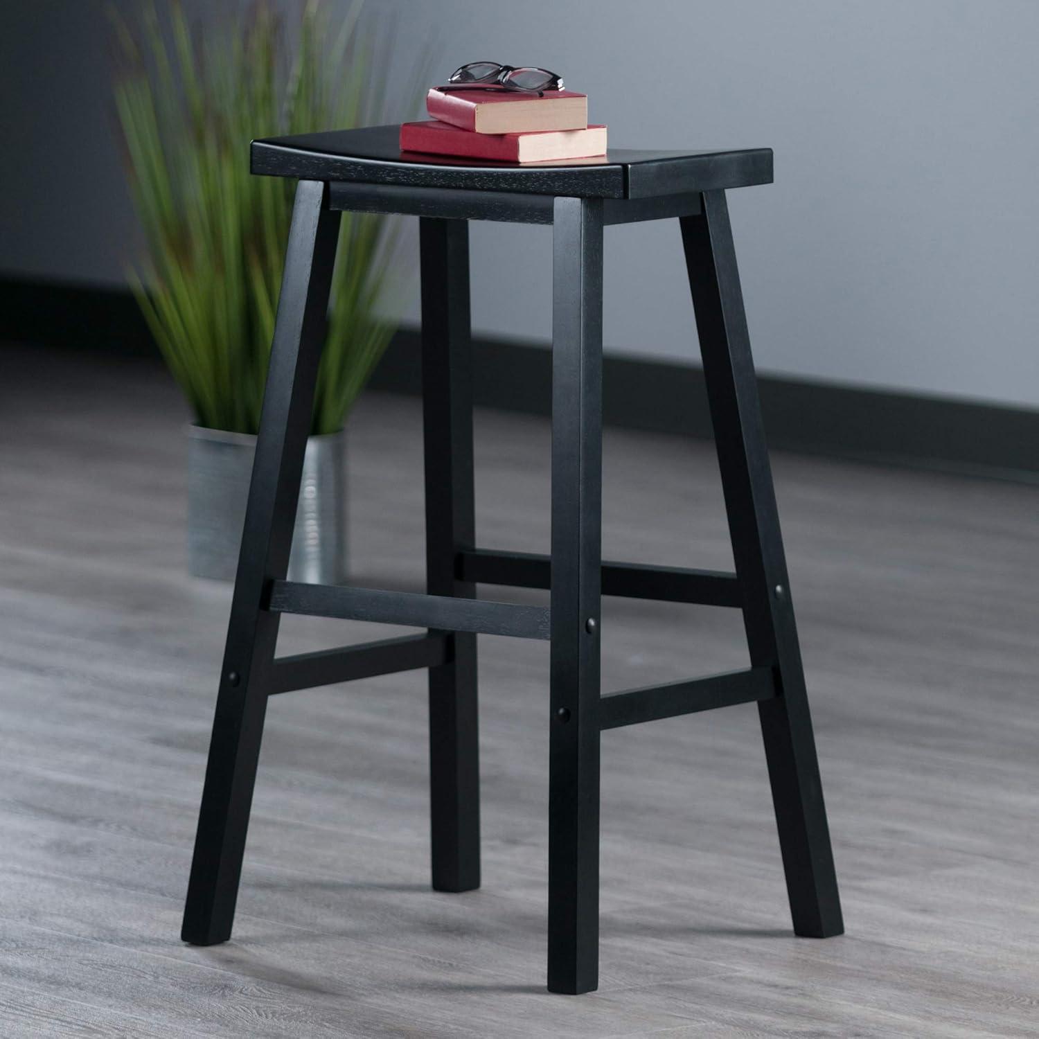 29" Satori Saddle Seat Barstool Black - Winsome: Solid Wood, High-Top Counter, Backless Design