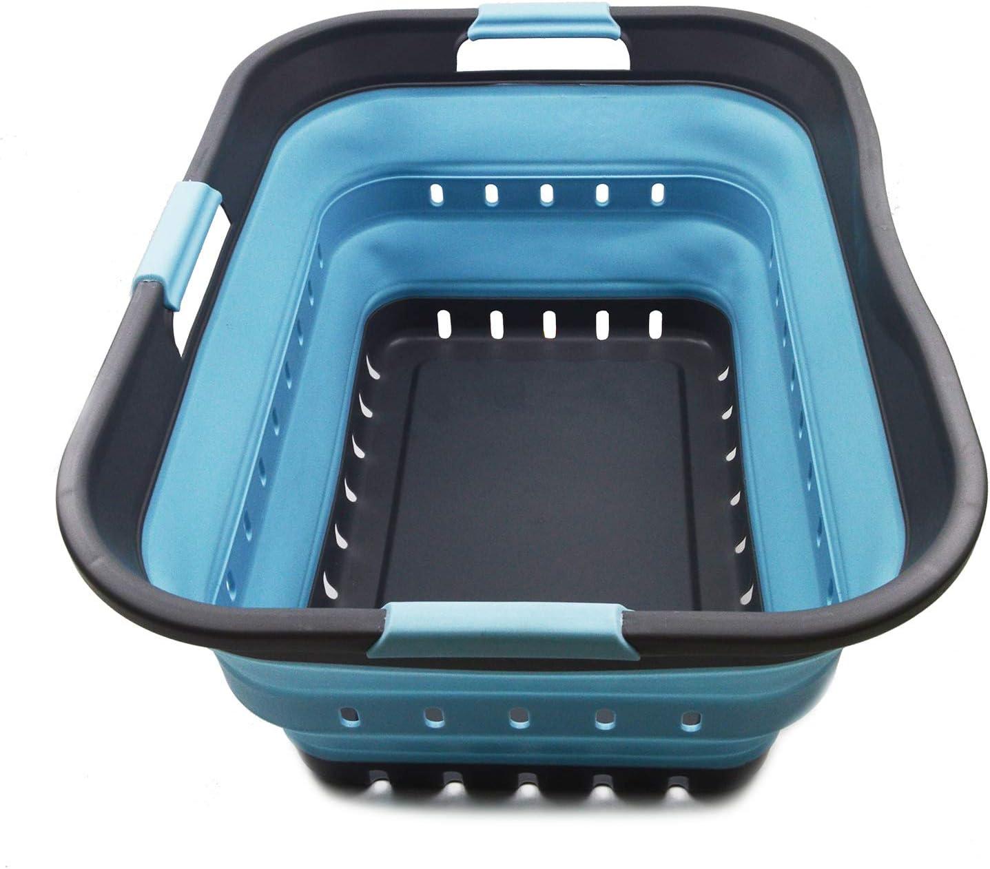 SAMMART 42L (11 gallon) Collapsible Plastic Laundry Basket, Grey/Sea Angel