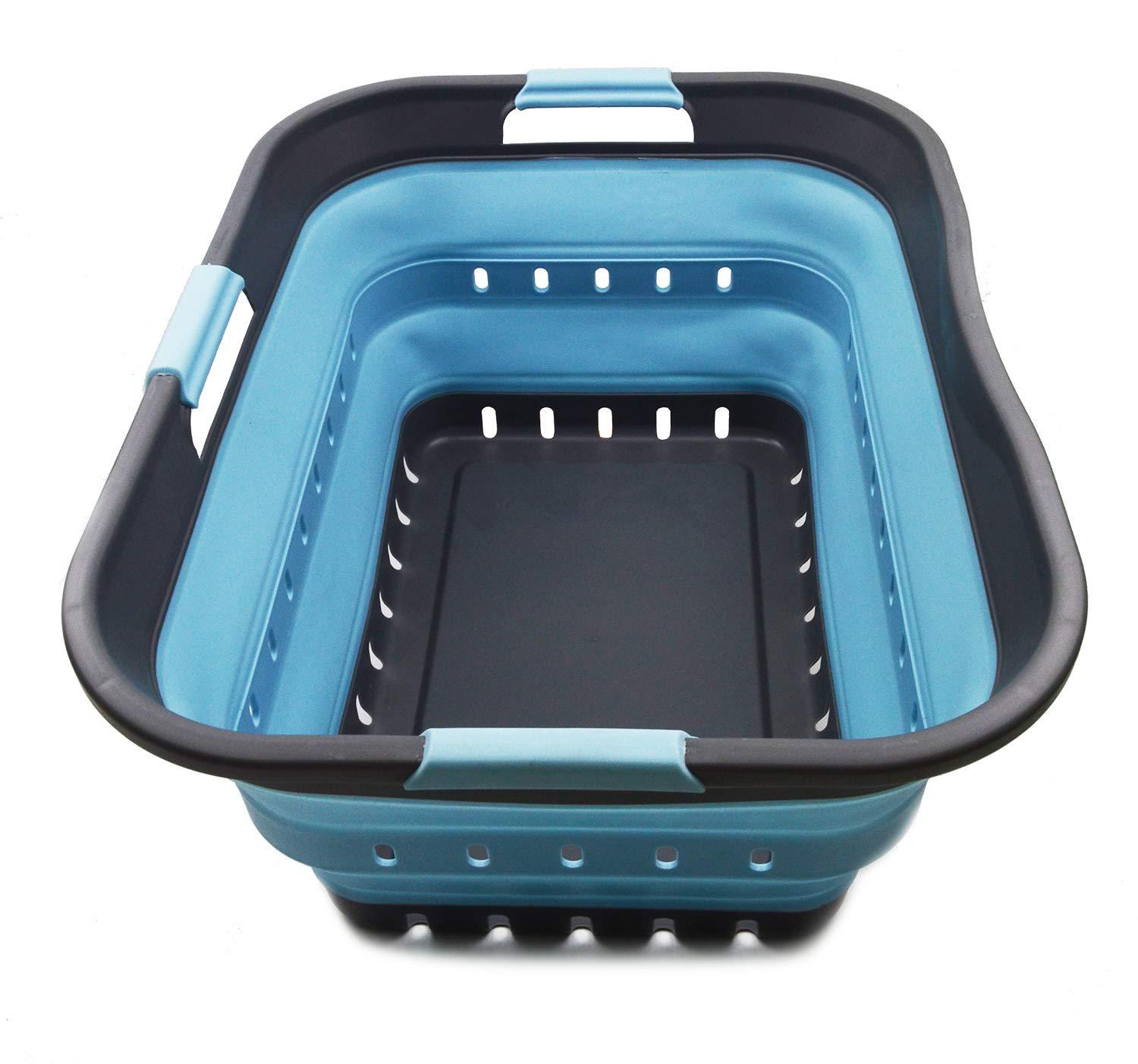 SAMMART 42L (11 gallon) Collapsible Plastic Laundry Basket, Grey/Sea Angel