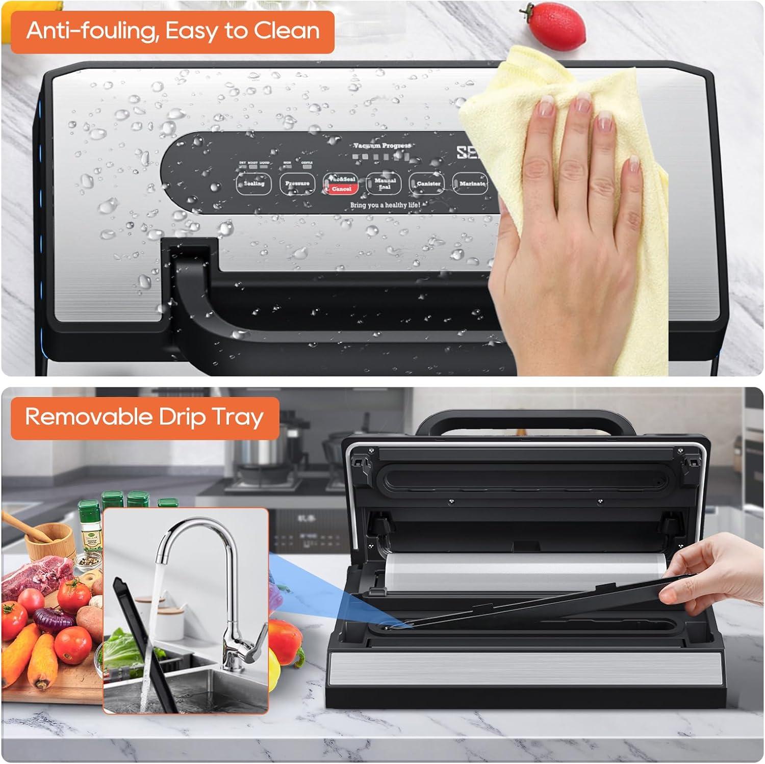 SEATAO SEATAO VH5188 Automatic Vacuum Sealer Machine, 90kPa Multifunction Commercial Vacuum Food Sealer For Food Preservation, Dry & Moist & Food & Extended Modes, LED lights, Double Seal