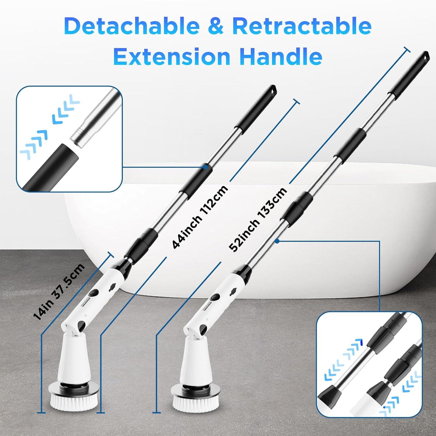 Kibhous Electric Spin Scrubber with 3 Replaceable Brush Heads Adjustable Extension Arm