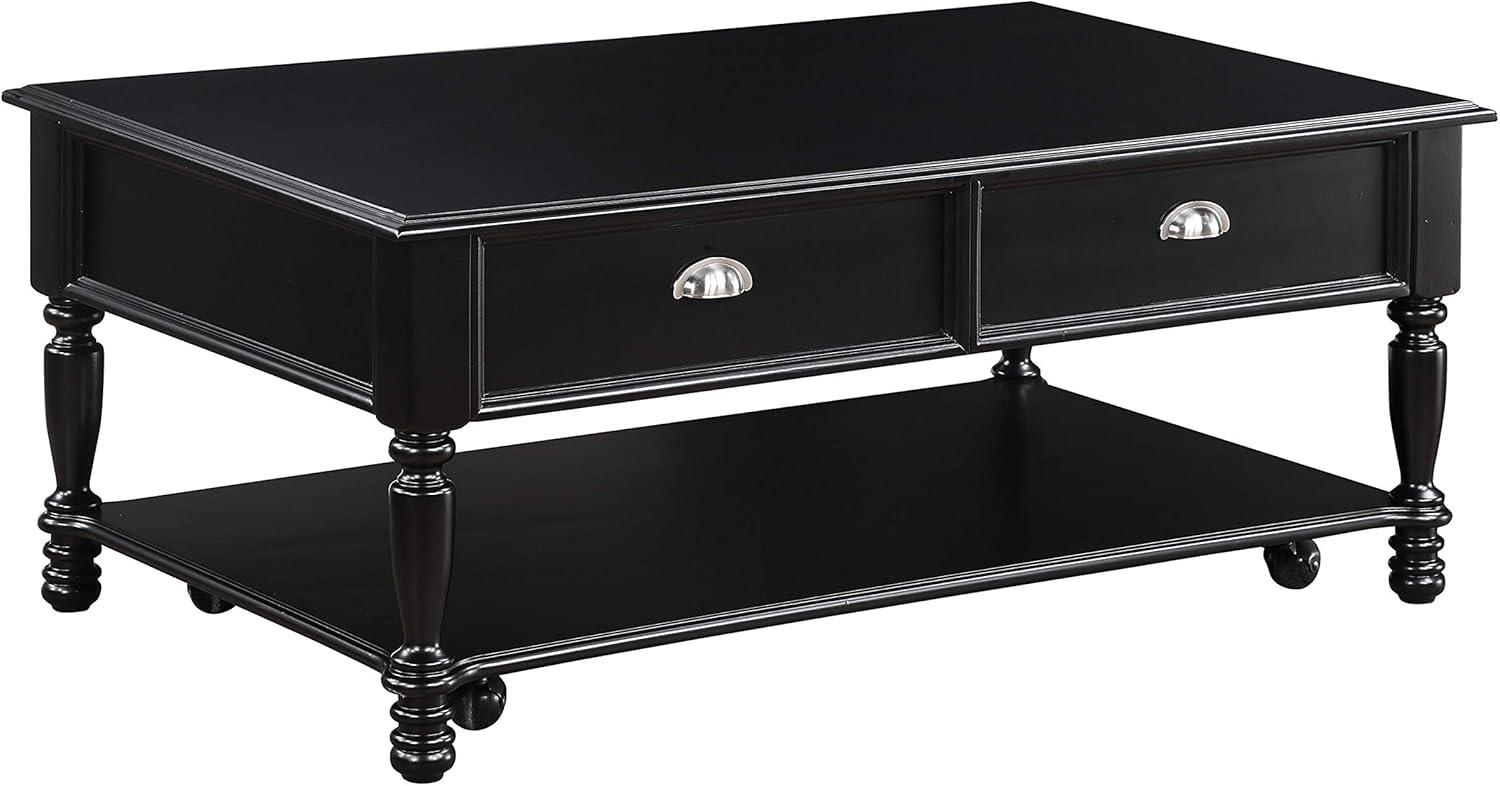Black Veneer Rectangular Coffee Table with Storage Drawers