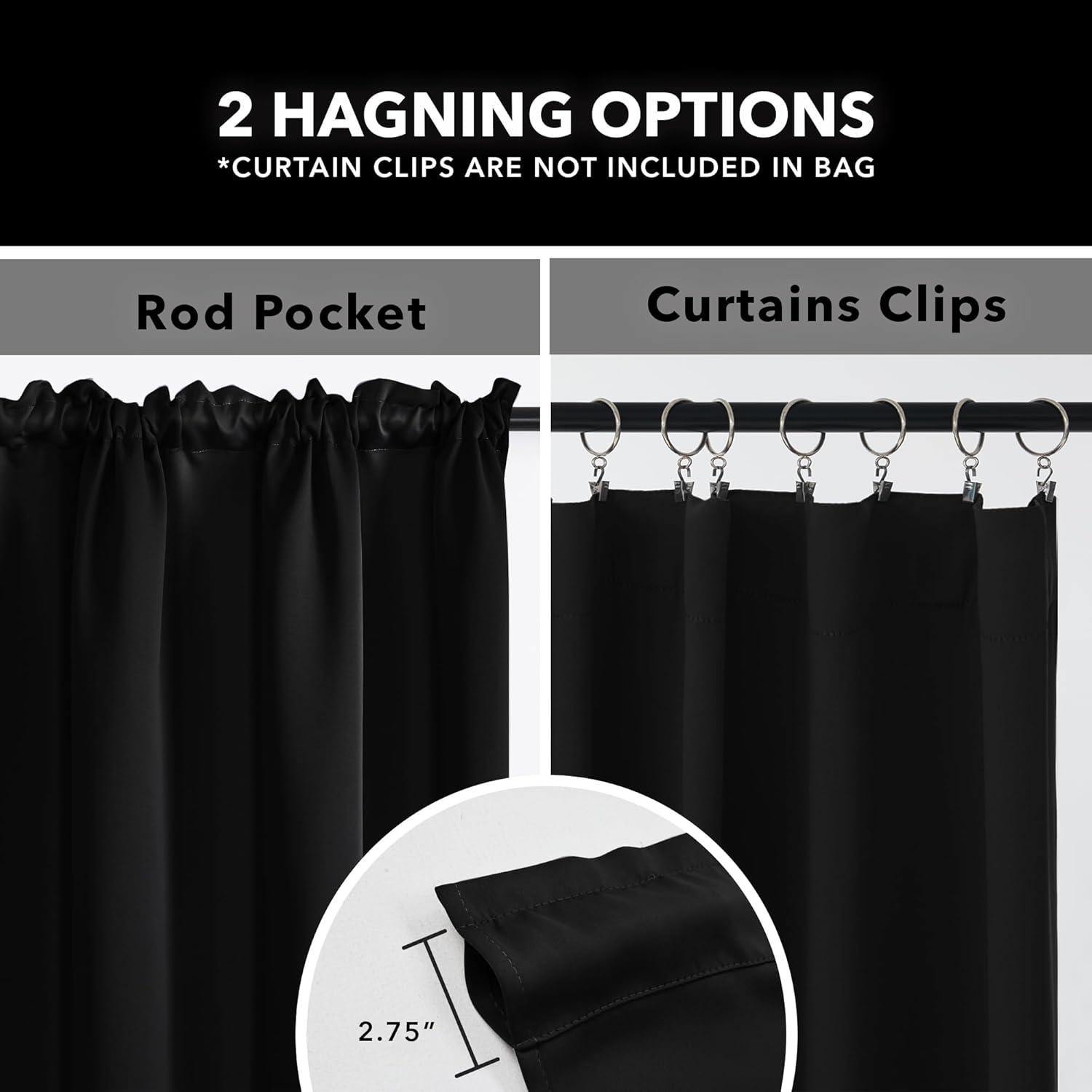 Deconovo Blackout Curtains Rod Pocket Curtains Room Darkening Curtains for Living Room 42W x 63L inch Black 2 Panels