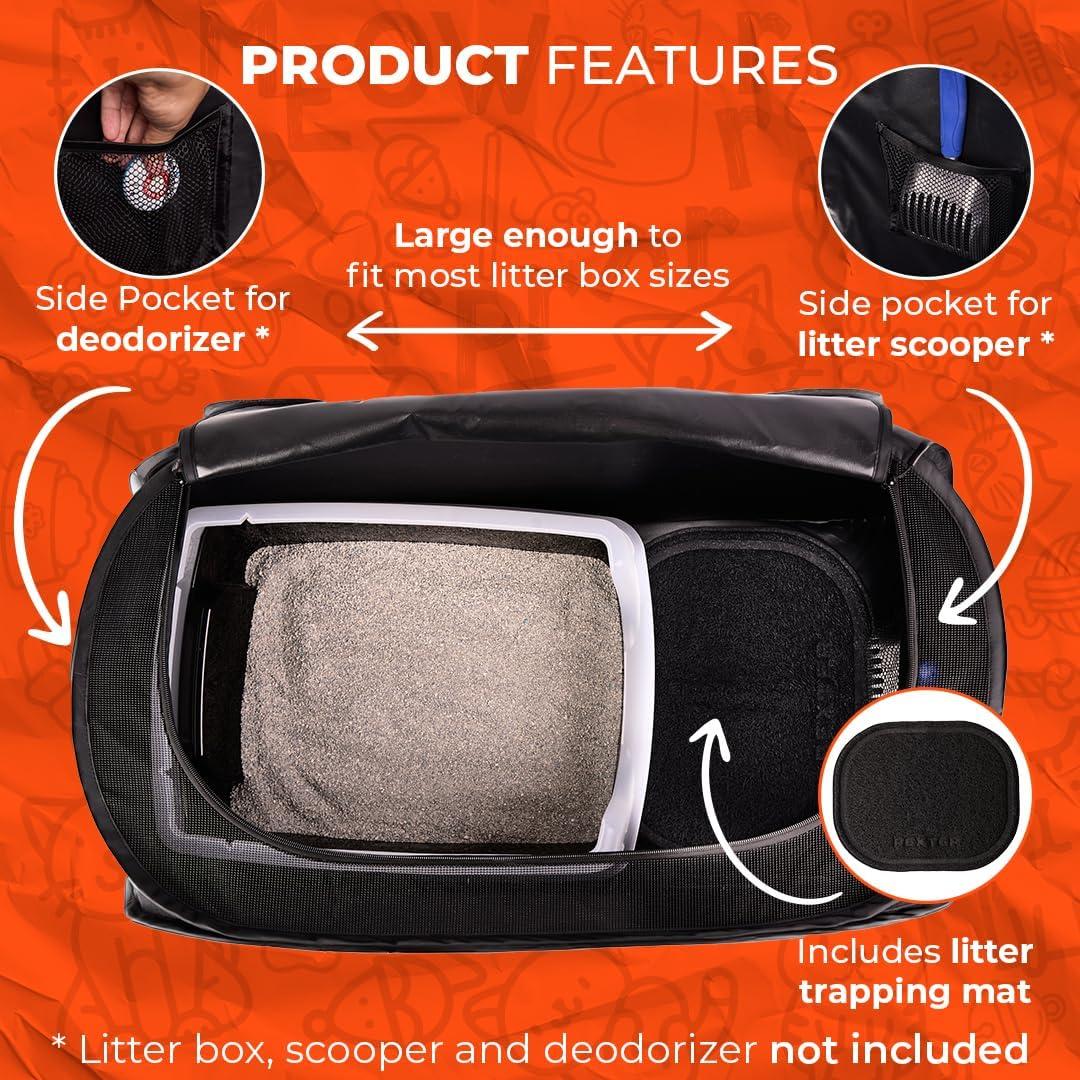 Pexter Cat Litter Box Enclosure, Dog Proof, Discreet and Hidden Litter Box, Kitty Litter Trap Design with Easy-Clean Feature, Scoop and Deodorizer Storage Pockets, Lightweight and Waterproof