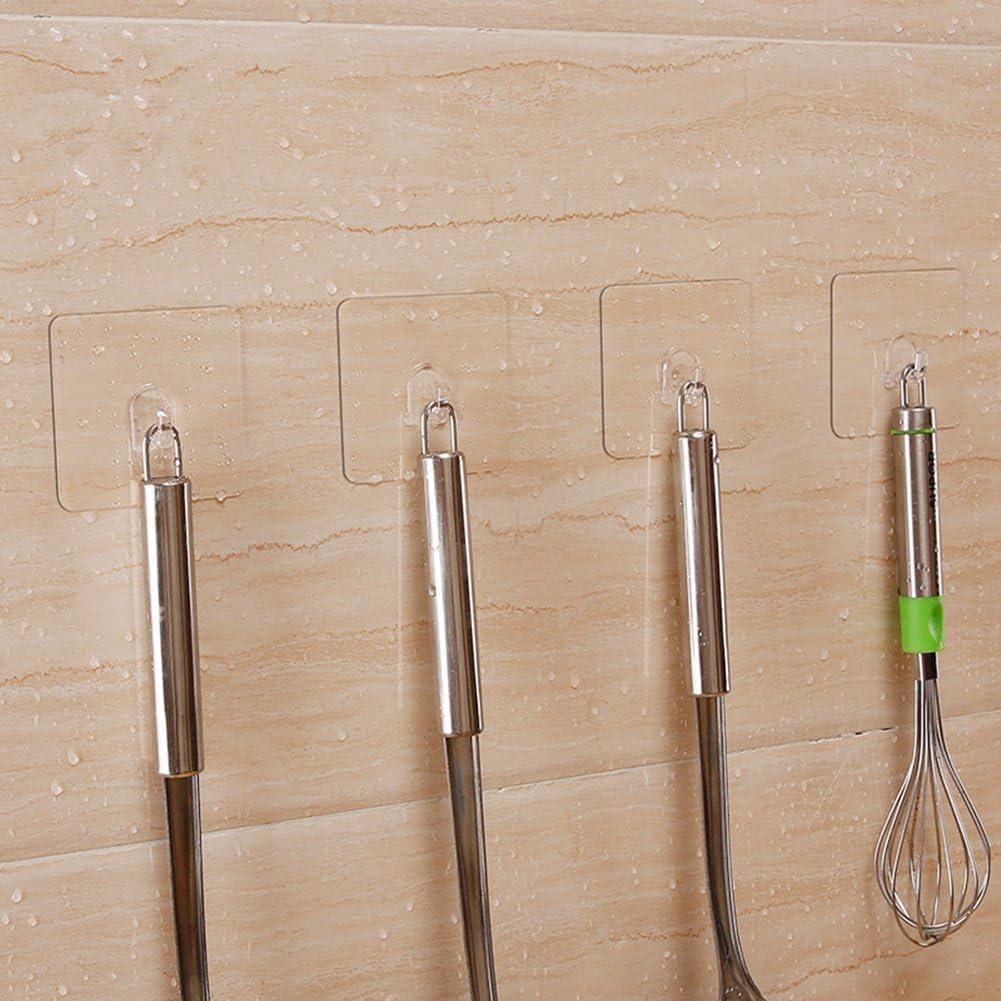 XZZ 8PCS Clear Adhesive Sticky Wall Hooks,No Drilling Strong Waterproof Sticker Hanger for Kitchen, Shower and Bathroom 20kg/44lb. (Max Loading)