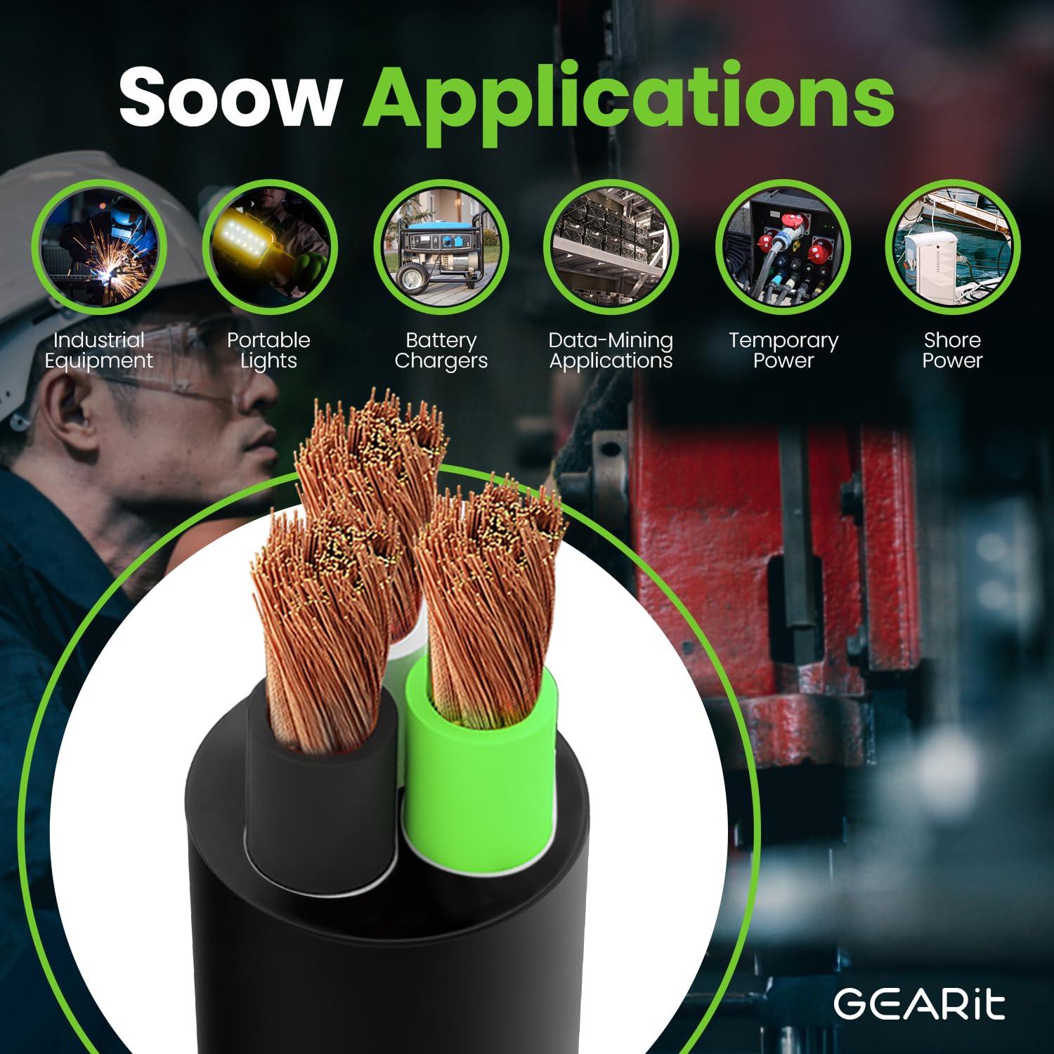 GearIT 14/3 14 AWG Portable Power Cable (50 Feet - 3 Conductor) SOOW 600V 14 Gauge Electric Wire for Motor Leads, Portable lights, Battery Chargers, Stage Lights and Machinery -50ft Electrical Cord