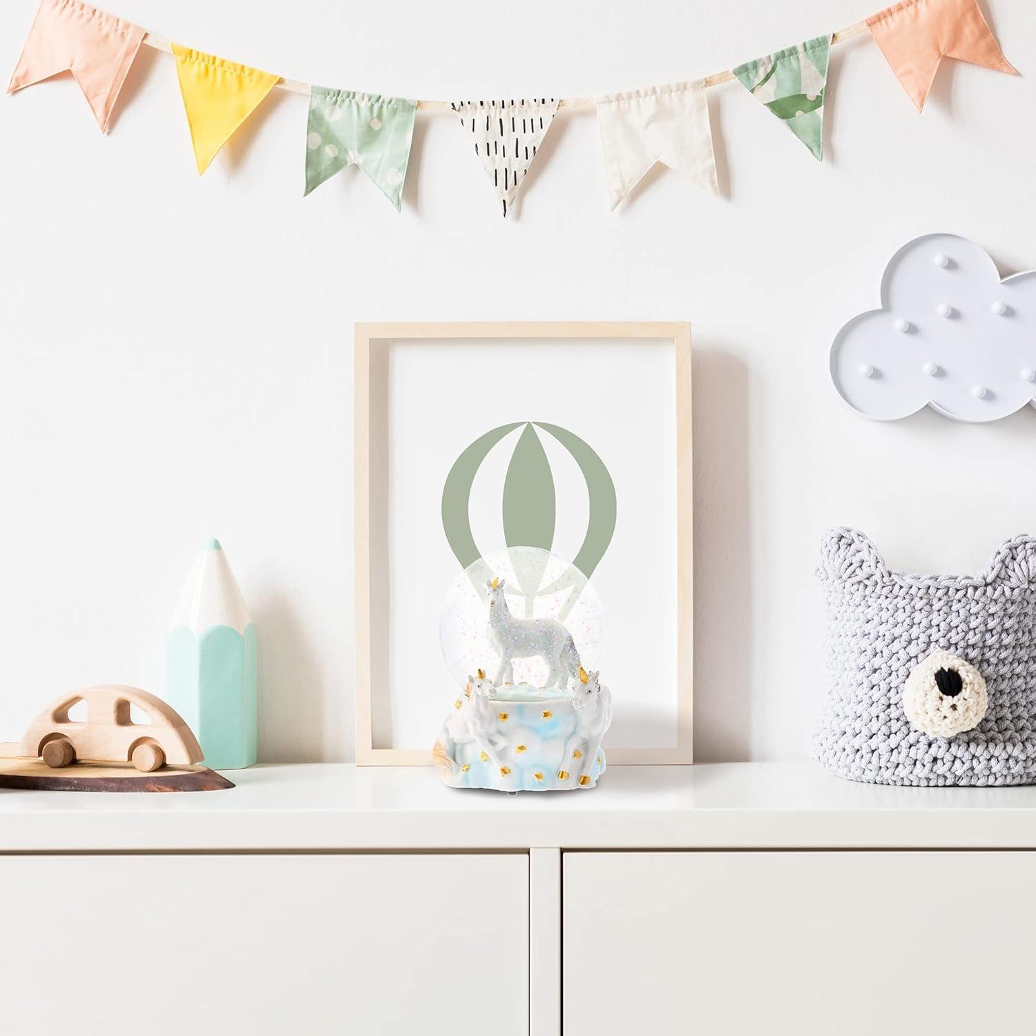 Elanze Designs White Unicorn Friends 100MM Sturdy Wind Up Musical Glitter Water Snow Globe Tabletop Dresser Nightstand Figurine Decoration Plays Tune You are My Sunshine