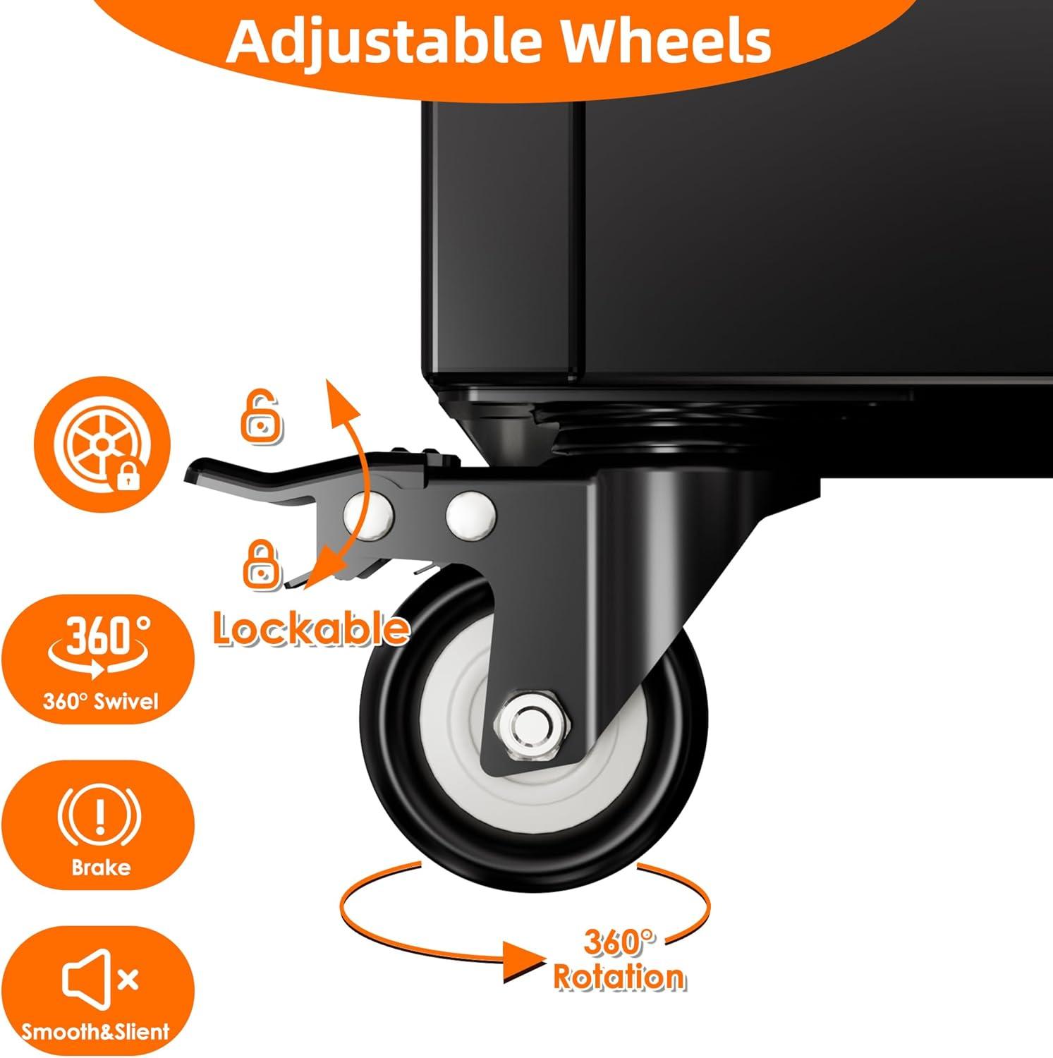 AOBABO 72 Inch Locking Metal Garage Home Office Storage Cabinet with Universal Rubber Wheels/Lockable Casters and Magnetic Doors, White