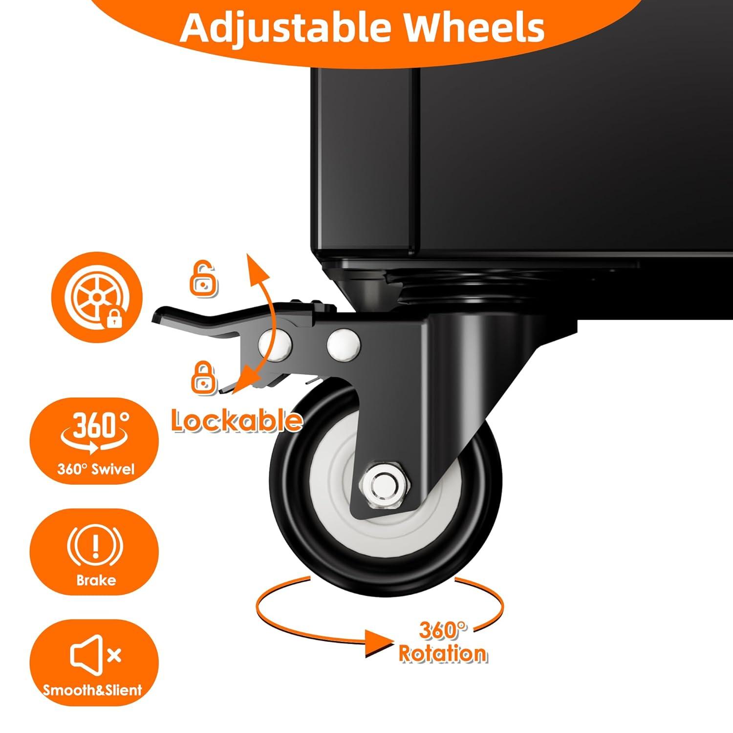 AOBABO 72 Inch Locking Metal Garage Home Office Storage Cabinet with Universal Rubber Wheels/Lockable Casters and Magnetic Doors, White