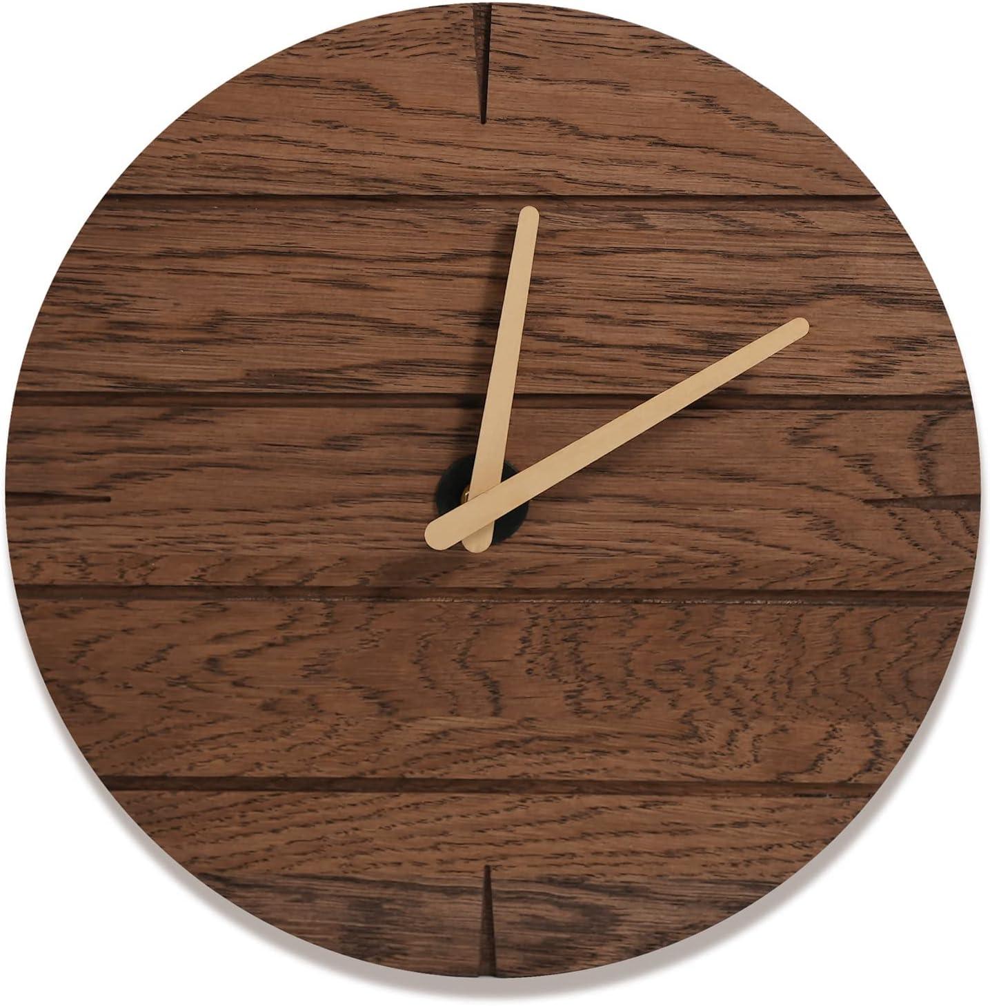 Walnut Round Oak Wood Wall Clock, 12"