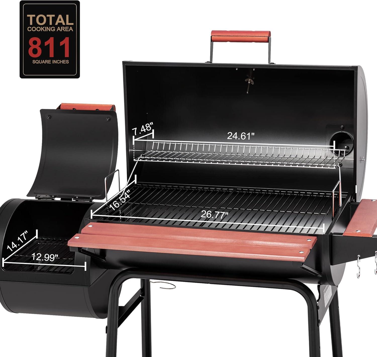 Royal Gourmet 30" Barrel Charcoal Grill with Smoker and Side Table