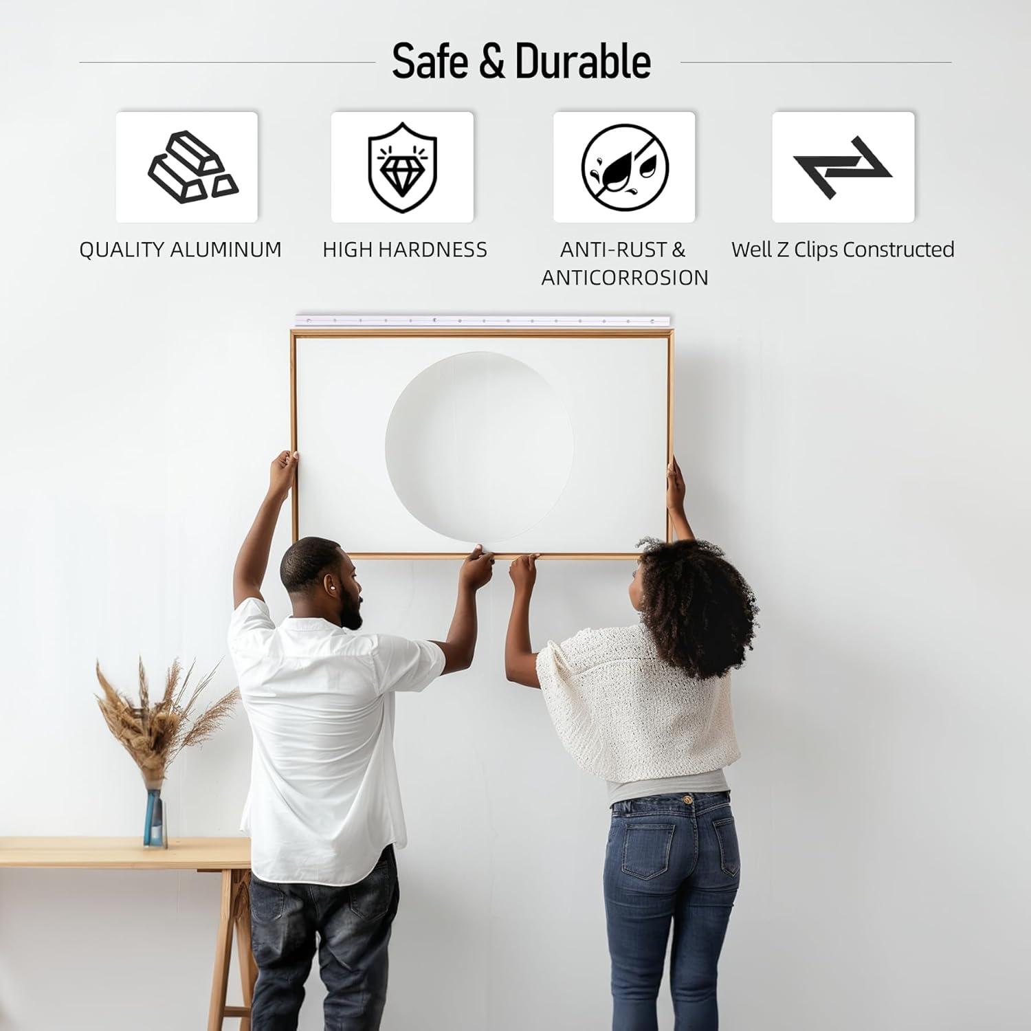 (41 inch) French Cleat Hanger Heavy Duty, 2 Pairs Aluminum Z Clips French Cleats, Interlocking Wall Mount Bracket Hardware Kit for Mirrors, Picture, Shelf, Headboard, Whiteboard, Art, Frames