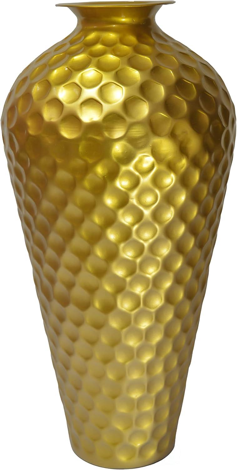 Uniquewise Decorative Bottle Shape Modern Gold Metal 25-Inch-Tall Honeycomb Hammered Design Floor Flower Vase for Entryway, Living Room or Dining Room