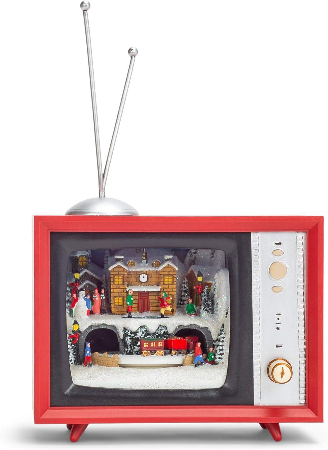 Roman 133501 Led TV North Pole Musical Box Figurine, 5.25 inch, Multicolor