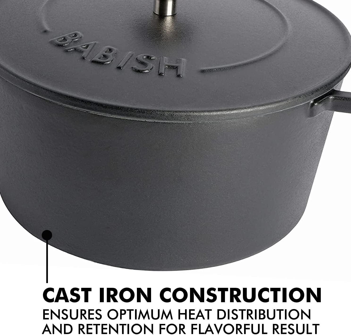 Gibson Home Babish 6qt Round Matte Enamel Cast Iron Dutch Oven: 14.75" Braisers, Hand Wash, Non-Induction Compatible