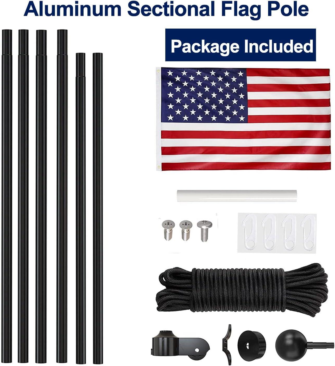 20 FT Sectional Flag Pole for Outside Inground, Heavy Duty Aluminum Flag Poles with 3'x 5' American Flag & Golden Ball Topper, Flag Pole Kit for Yard, Residential and Commercial