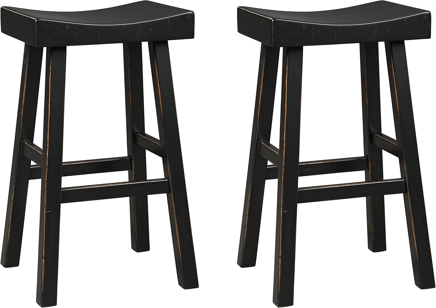 Transitional 31" Black Wood and Metal Saddle Barstool
