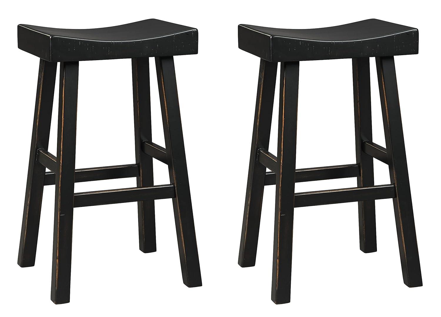 Transitional 31" Black Wood and Metal Saddle Barstool