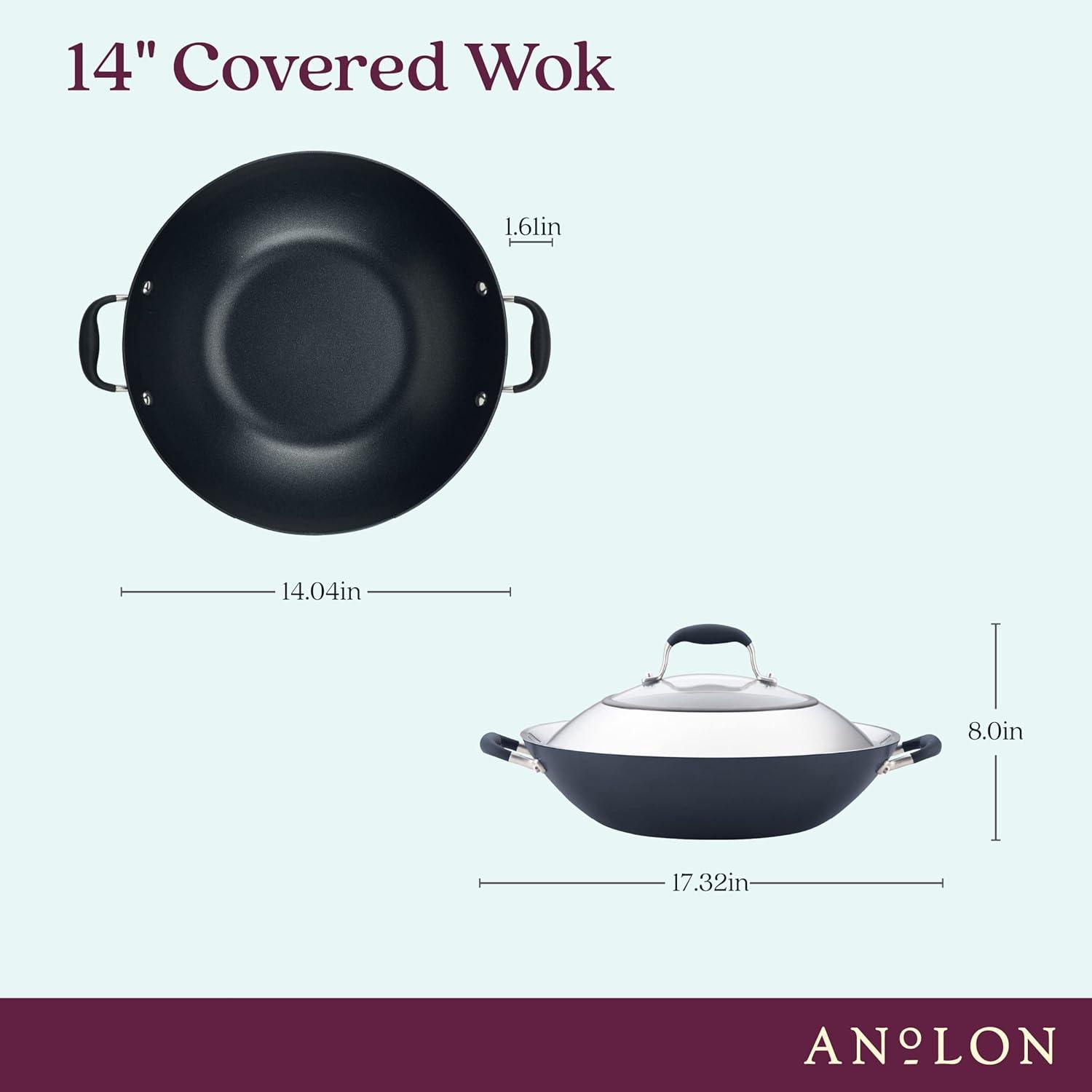 Anolon 14-Inch Onyx Hard Anodized Nonstick Wok with Lid