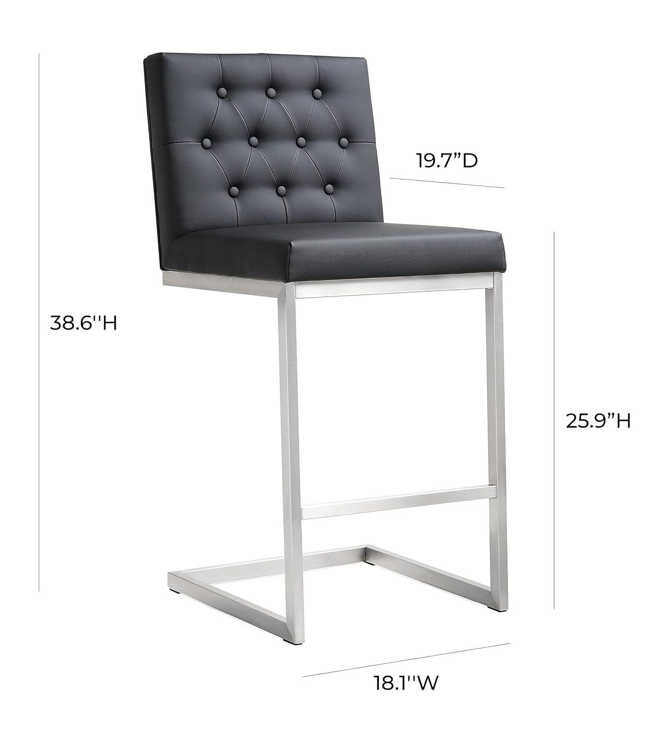 Helsinki Contemporary Black Leather Counter Stool with Stainless Steel Base