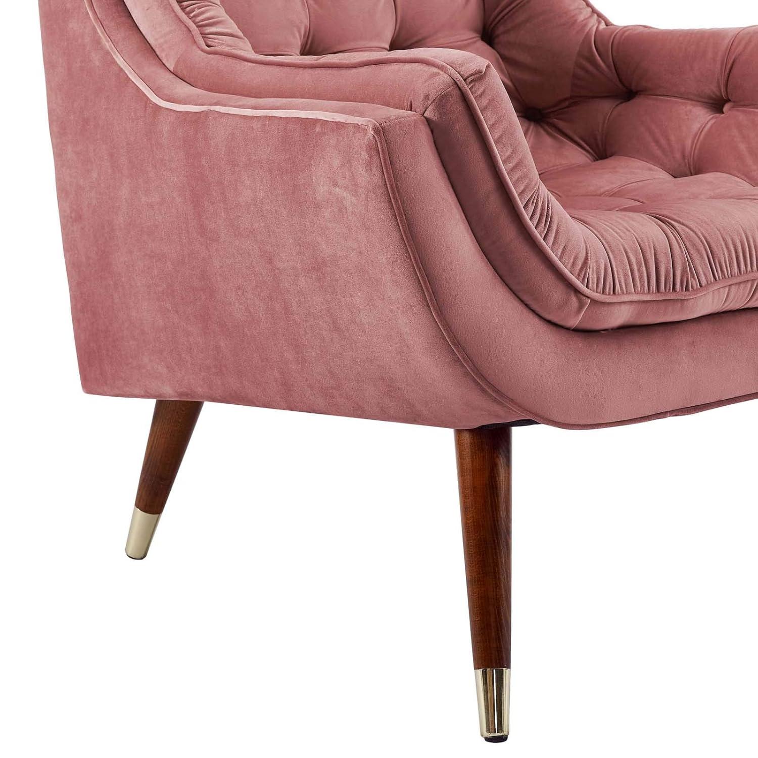 Modway Suggest Button Tufted Performance Velvet Lounge Chair in Dusty Rose