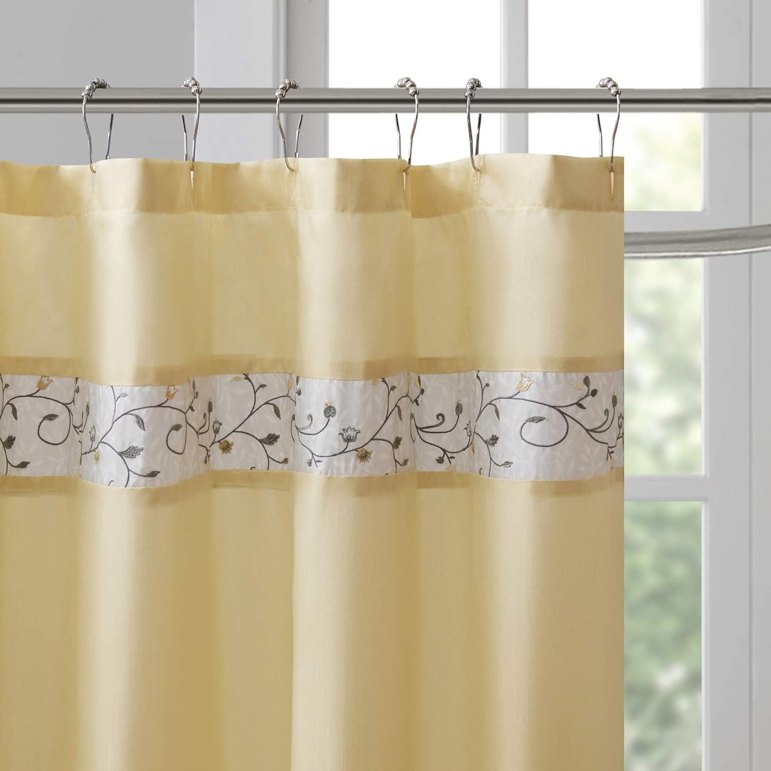 Madison Park Serene Faux Silk Embroidered Floral Shower Curtain