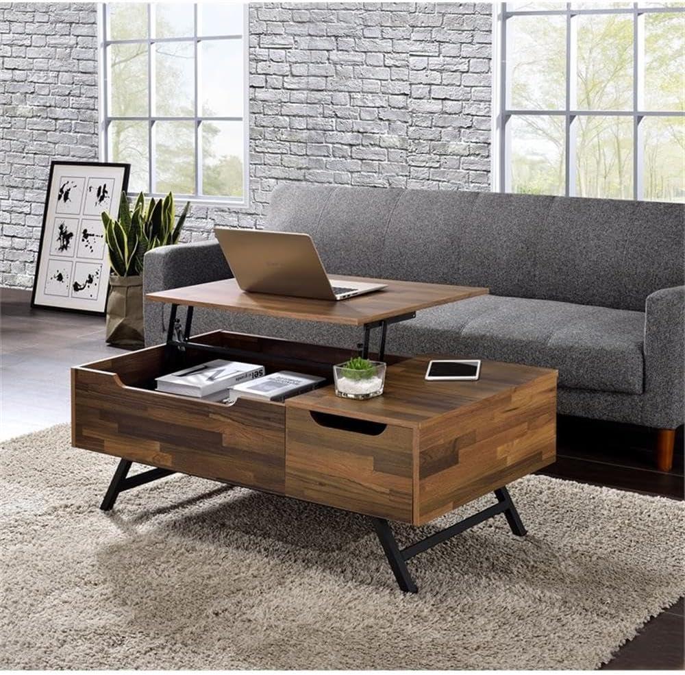 Throm Coffee Table with Lift Top Walnut - Acme Furniture: Metal Frame, Paper Veneer Top, Spot Clean