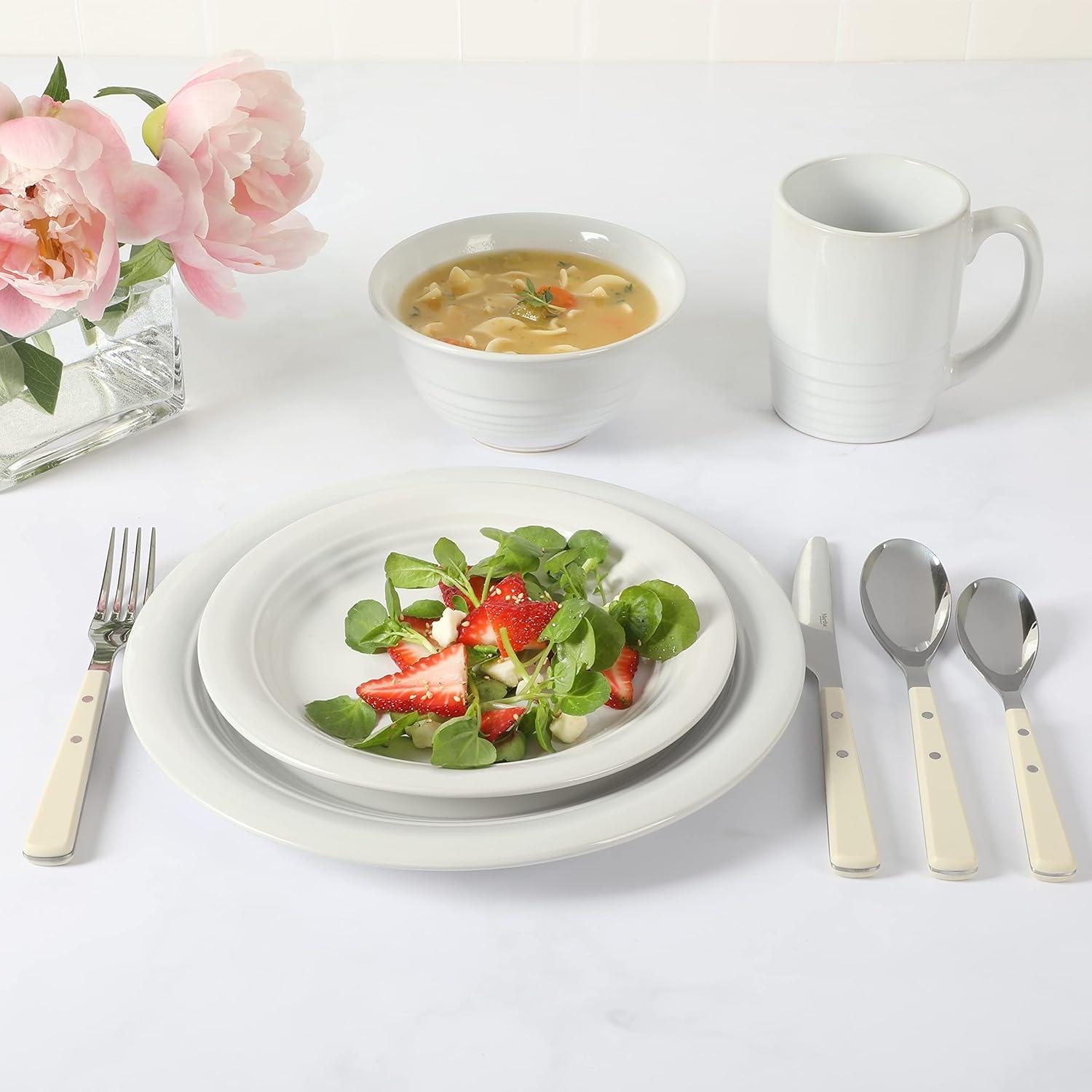 Linen White Ceramic 32-Piece Dinnerware and Flatware Set