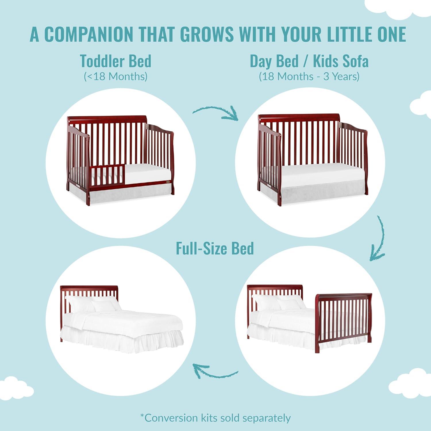 Cherry Pinewood 4-in-1 Convertible Crib with Adjustable Mattress