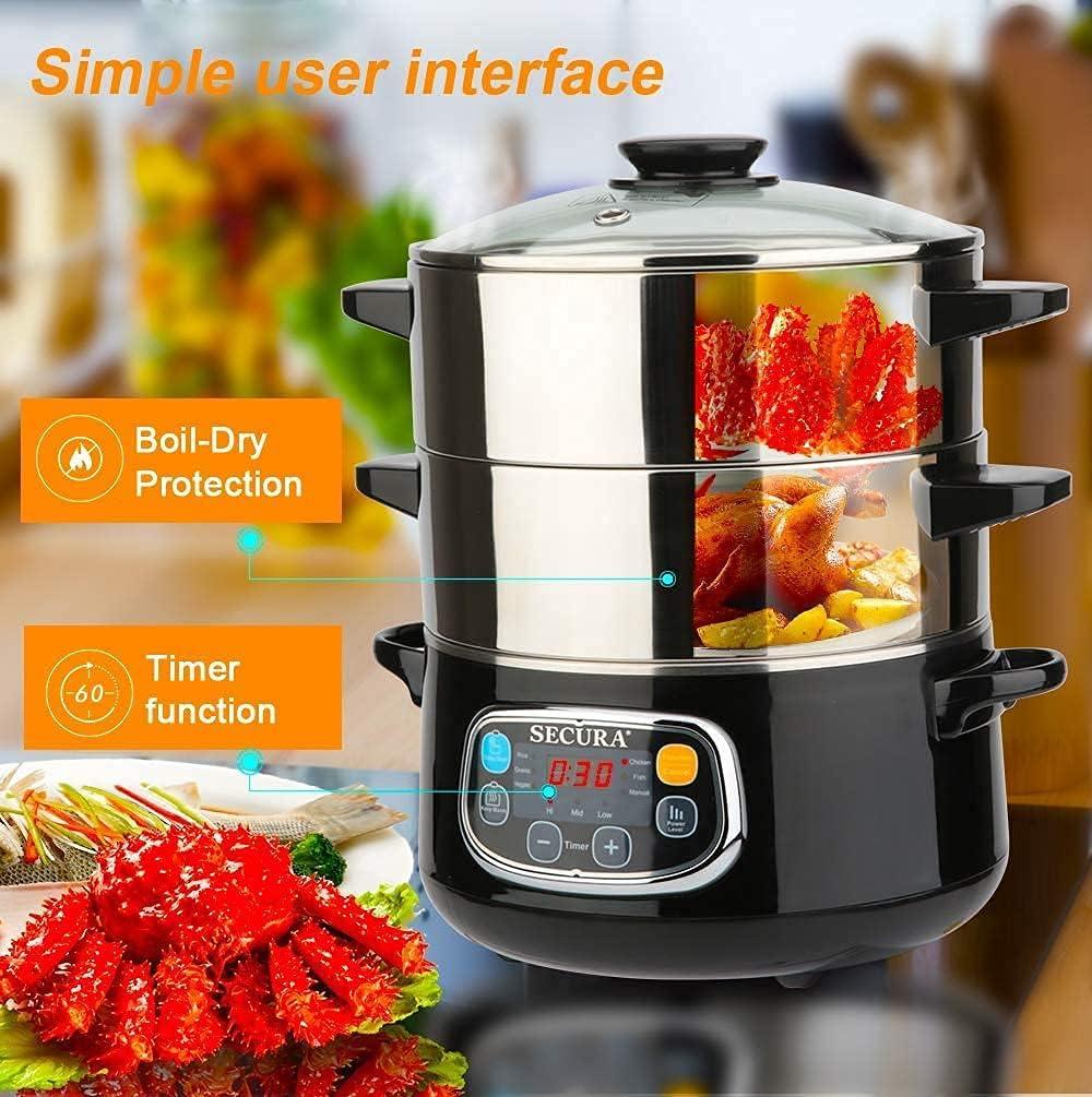 Secura 8.5 Quart Stainless Steel Digital Food Steamer with Timer