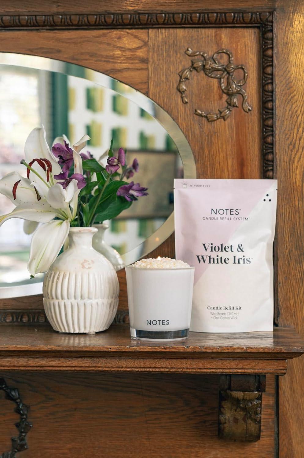 NOTES Sustainable Candle Refill | Non-Toxic Fragrance, Natural Wax Beads (Beeswax, Rice bran and Soy), Cotton Wick and Sustainer - (1) Violet & White Iris