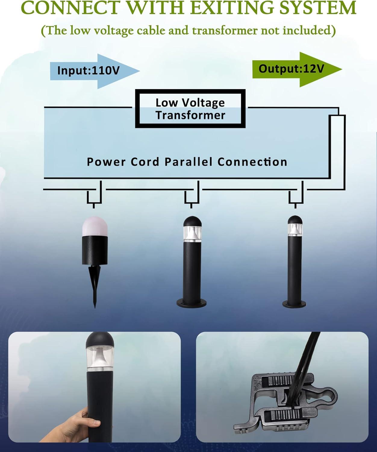 6 Pack Low Voltage Landscape Pathway Lights, 12V LED Bollard Light IP67 Waterproof, Outdoor Driveway Walkway Wired Lights (Included Connector) - Yard Garden Lawn, 2700K Warm White