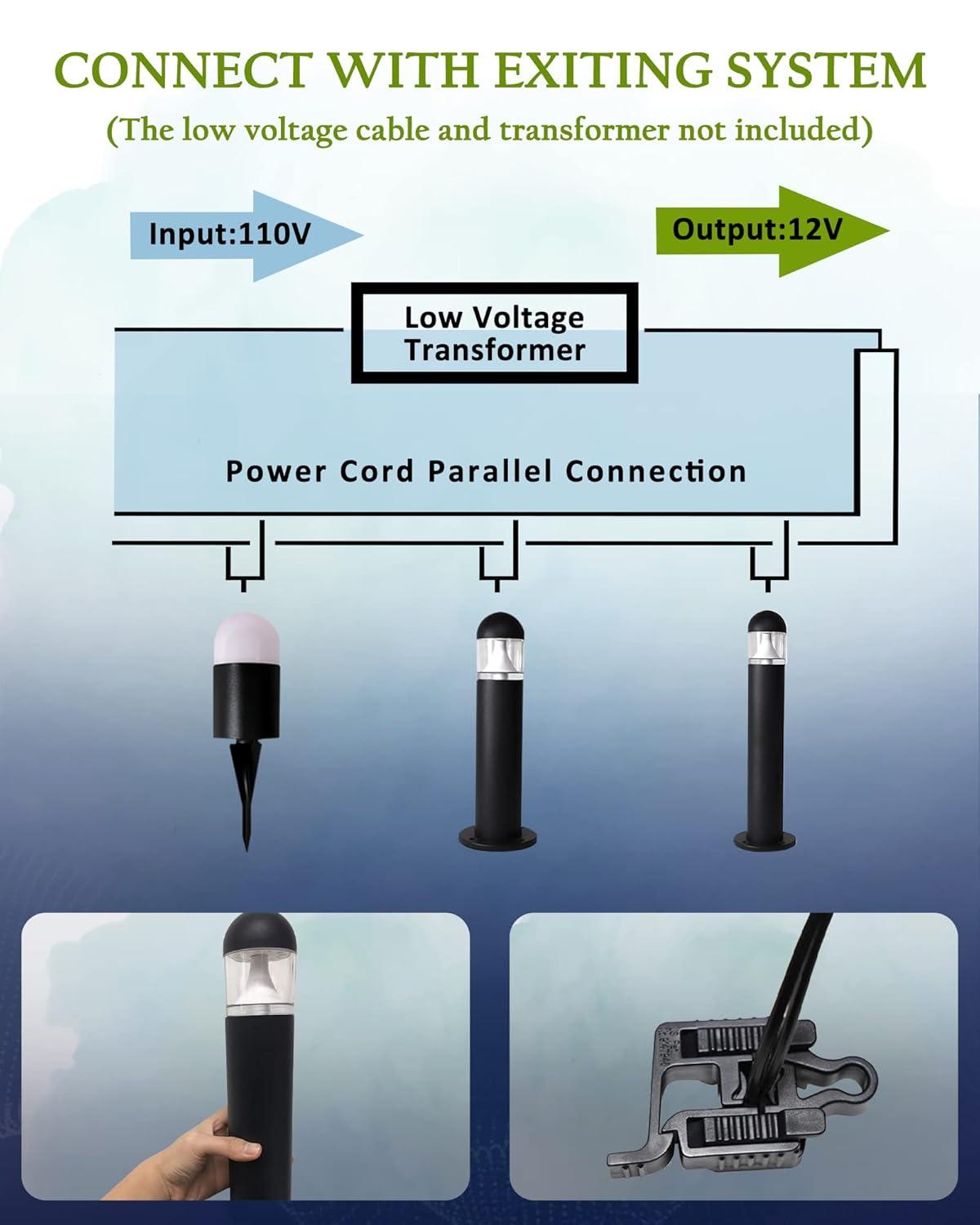 6 Pack Low Voltage Landscape Pathway Lights, 12V LED Bollard Light IP67 Waterproof, Outdoor Driveway Walkway Wired Lights (Included Connector) - Yard Garden Lawn, 2700K Warm White