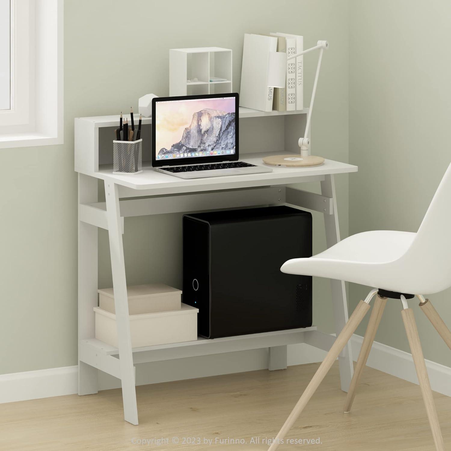 White Composite Wood A-Frame Desk with Hutch